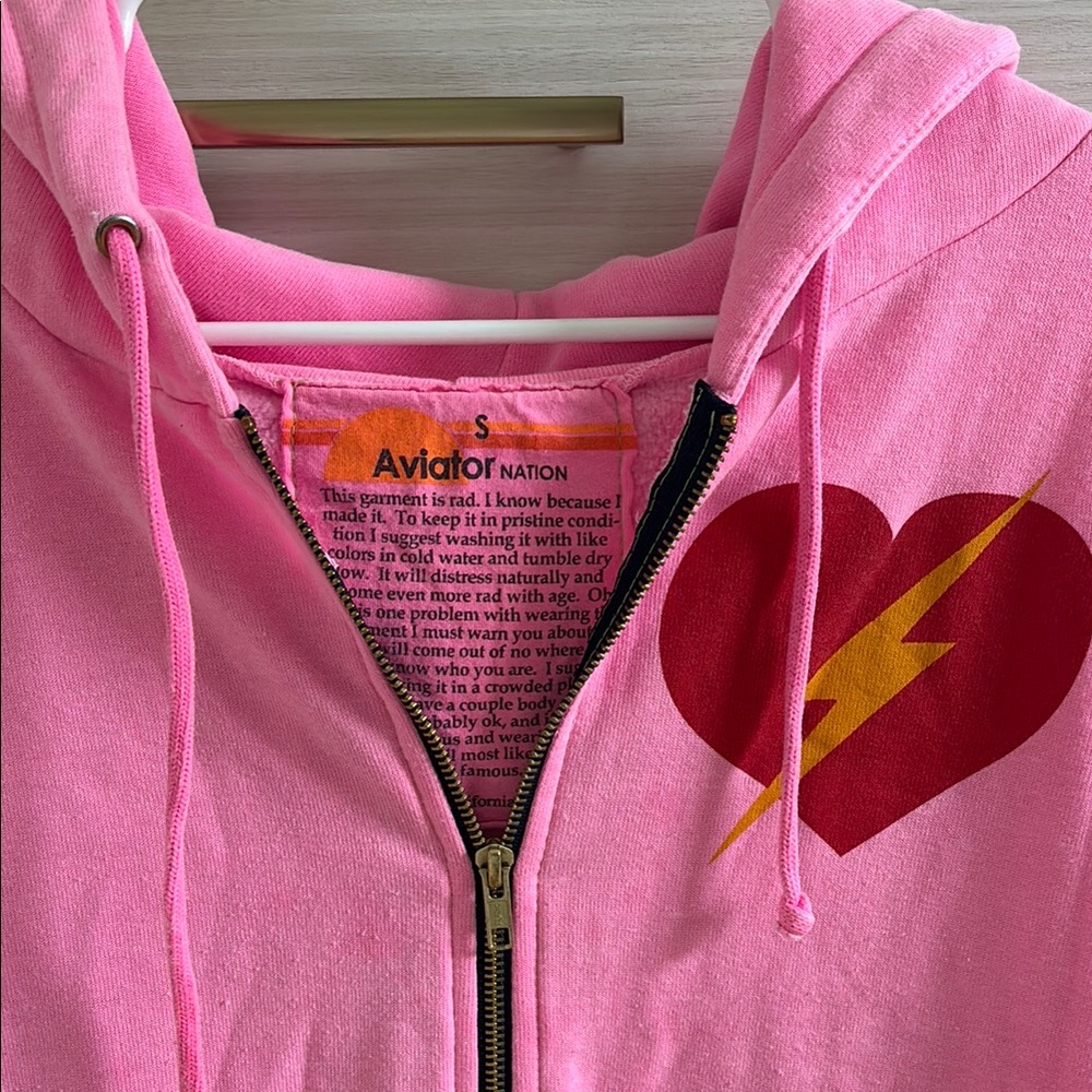 Aviator Nation Pink Heart Lightning Bolt Hoodie S